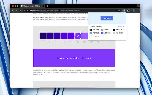 Ran Color Picker  from Chrome web store to be run with OffiDocs Chromium online