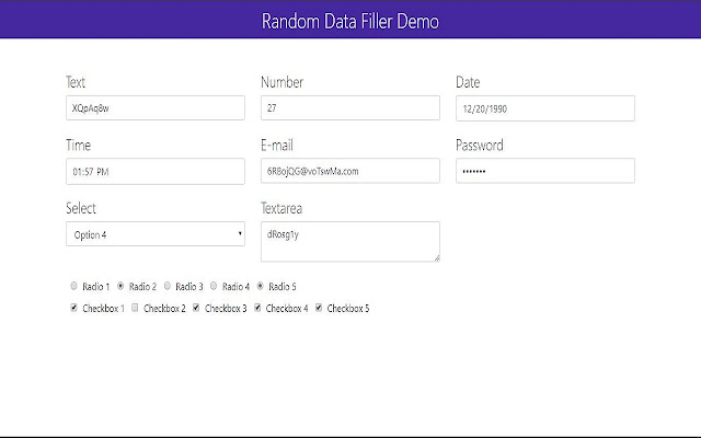 Random Data Filler  from Chrome web store to be run with OffiDocs Chromium online