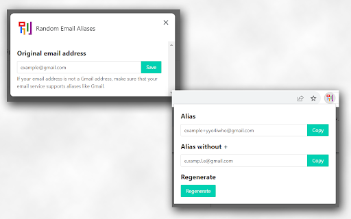 Random Email Aliases  from Chrome web store to be run with OffiDocs Chromium online