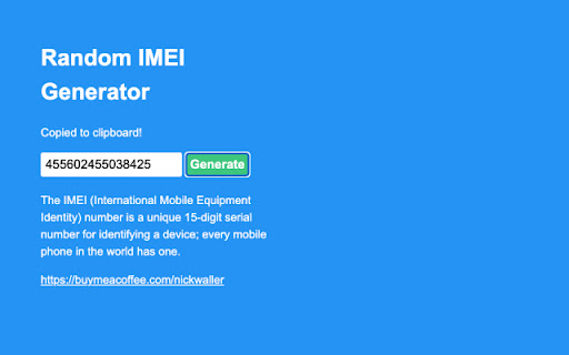 Random IMEI Generator  from Chrome web store to be run with OffiDocs Chromium online