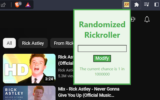 Randomized Rickroller  from Chrome web store to be run with OffiDocs Chromium online