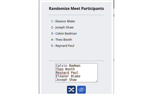 Randomize Meet Participants  from Chrome web store to be run with OffiDocs Chromium online