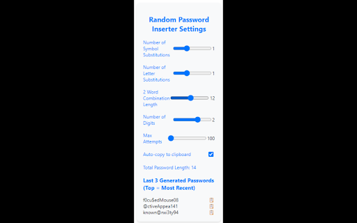 Random Password Inserter  from Chrome web store to be run with OffiDocs Chromium online