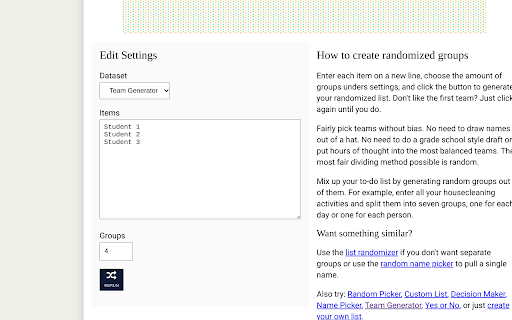 Random Team Generator Saver  from Chrome web store to be run with OffiDocs Chromium online