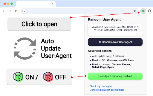 Random User Agent  from Chrome web store to be run with OffiDocs Chromium online