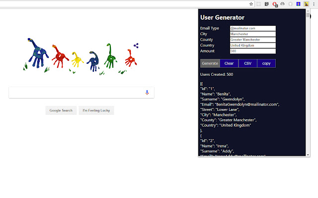 Random User Generator  from Chrome web store to be run with OffiDocs Chromium online