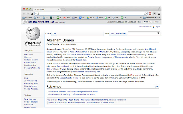 Random Wikipedia Tab  from Chrome web store to be run with OffiDocs Chromium online