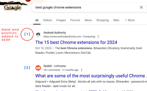 Rank Analyzer  from Chrome web store to be run with OffiDocs Chromium online
