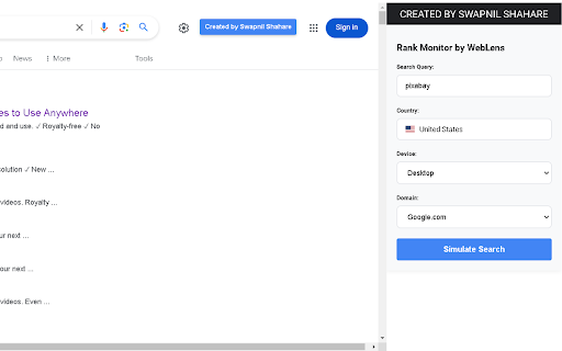 Rank Monitor by WebLens  from Chrome web store to be run with OffiDocs Chromium online