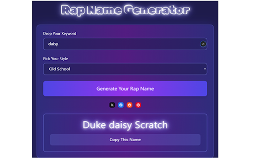 Rap Name Generator  from Chrome web store to be run with OffiDocs Chromium online