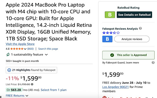 RateBud Amazon Review Analysis  from Chrome web store to be run with OffiDocs Chromium online