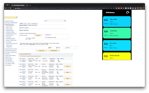 RateMyUCFProfessor  from Chrome web store to be run with OffiDocs Chromium online