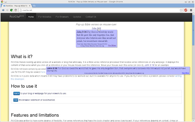 RcVCite Pop up Bible Verses  from Chrome web store to be run with OffiDocs Chromium online