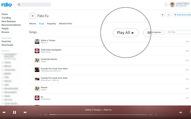 Rdio Play All  from Chrome web store to be run with OffiDocs Chromium online