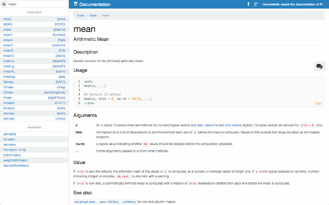 Rdocumentation  from Chrome web store to be run with OffiDocs Chromium online