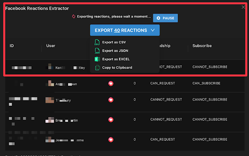 Reaction Exporter Extract Like, Love, etc.  from Chrome web store to be run with OffiDocs Chromium online