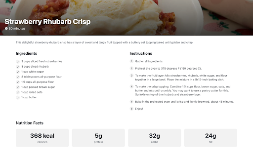 Readable Recipes  from Chrome web store to be run with OffiDocs Chromium online