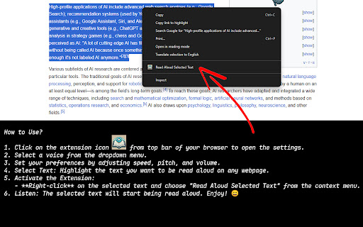 Read Aloud V2  from Chrome web store to be run with OffiDocs Chromium online