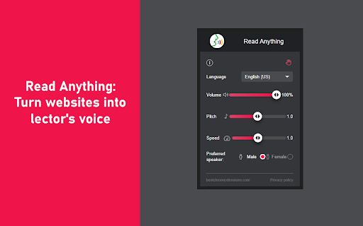 Read Anything: Turn websites into lectors voice  from Chrome web store to be run with OffiDocs Chromium online