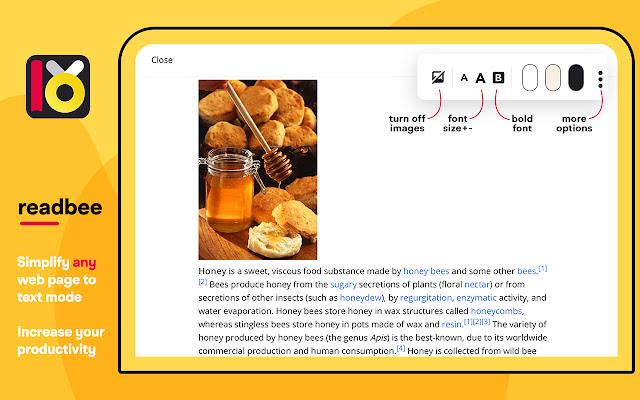ReadBee text mode for websites  from Chrome web store to be run with OffiDocs Chromium online
