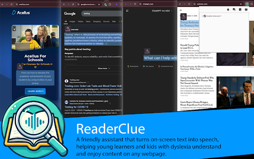 ReaderClue  from Chrome web store to be run with OffiDocs Chromium online