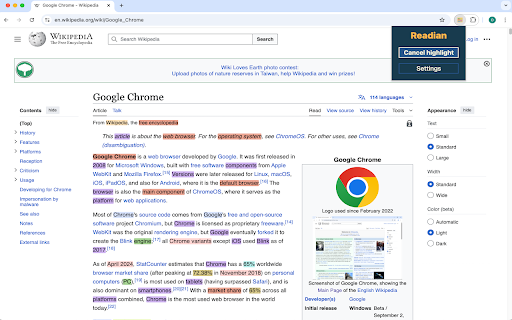 Readian  from Chrome web store to be run with OffiDocs Chromium online