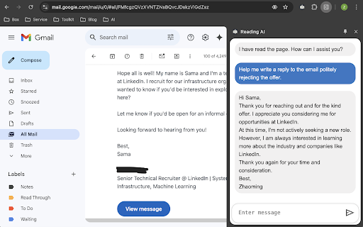 Reading AI  from Chrome web store to be run with OffiDocs Chromium online