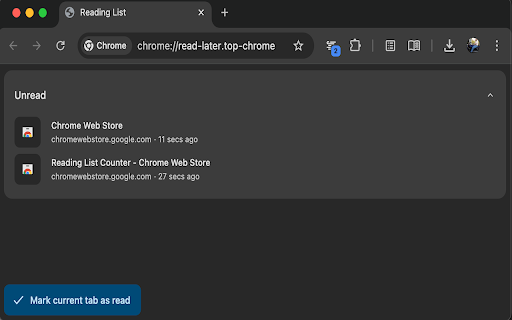 Reading List Counter  from Chrome web store to be run with OffiDocs Chromium online