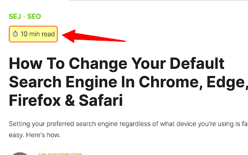 Reading time badge  from Chrome web store to be run with OffiDocs Chromium online