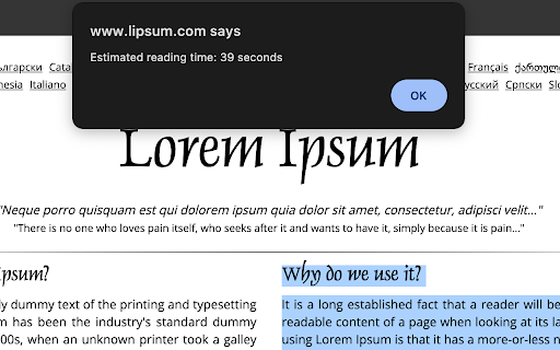 Reading Time Calculator  from Chrome web store to be run with OffiDocs Chromium online