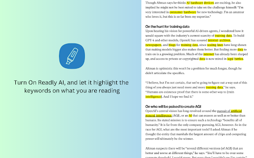 Readly AI Smart Highlighter  from Chrome web store to be run with OffiDocs Chromium online