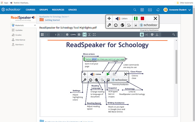 ReadSpeaker® for Schoology من متجر Chrome الإلكتروني ليتم تشغيله باستخدام OffiDocs Chromium عبر الإنترنت