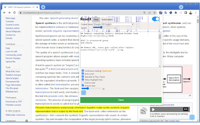ReadX tekst-naar-spraak uit de Chrome-webwinkel om te worden uitgevoerd met OffiDocs Chromium online