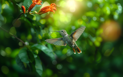 Realistic view of beautiful hummingbirds in their natural habitat  from Chrome web store to be run with OffiDocs Chromium online