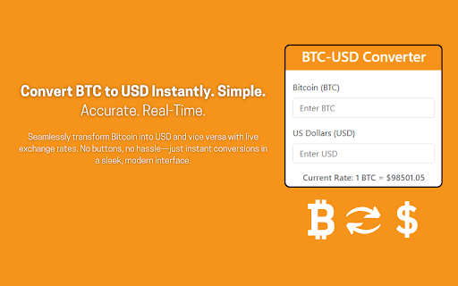 Real Time BTC USD Converter  from Chrome web store to be run with OffiDocs Chromium online