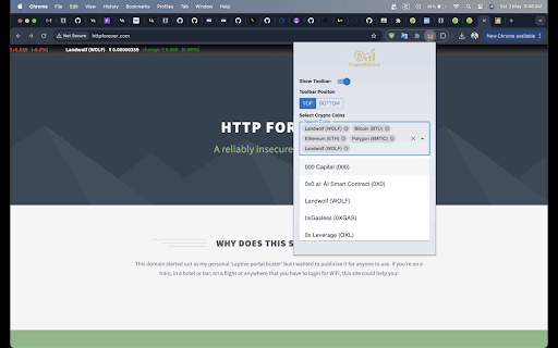 Realtime Crypto Prices Toolbar  from Chrome web store to be run with OffiDocs Chromium online