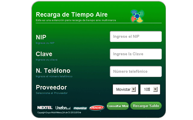Recarga Tiempo Aire MultiMarca  from Chrome web store to be run with OffiDocs Chromium online