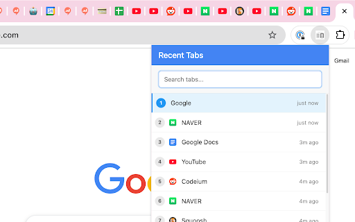 Recent Tabs Navigator  from Chrome web store to be run with OffiDocs Chromium online