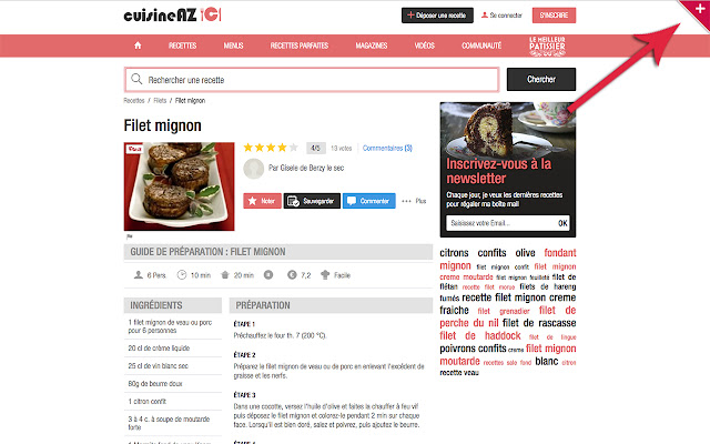 Recettes: le marque page de recettes en ligne  from Chrome web store to be run with OffiDocs Chromium online