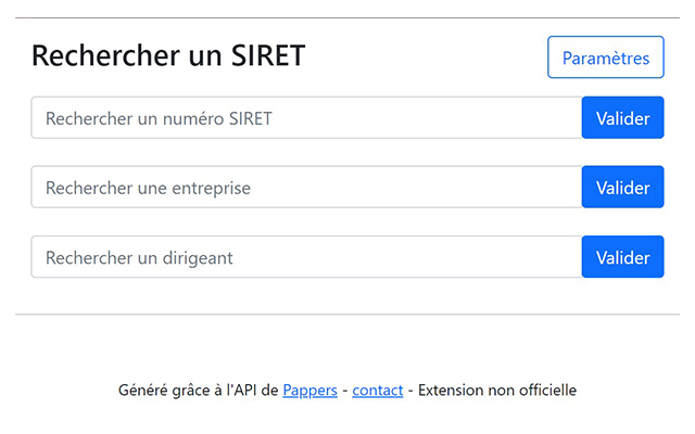 Recherche SIRET  from Chrome web store to be run with OffiDocs Chromium online