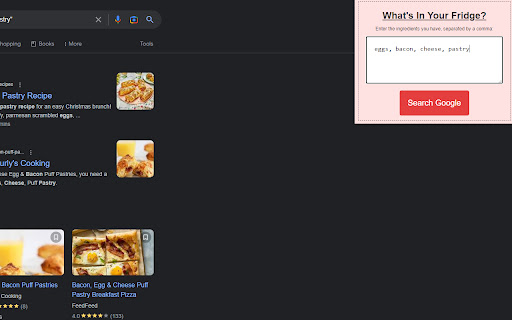 Recipe Finder Extension  from Chrome web store to be run with OffiDocs Chromium online