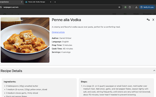 Recipe Genius  from Chrome web store to be run with OffiDocs Chromium online