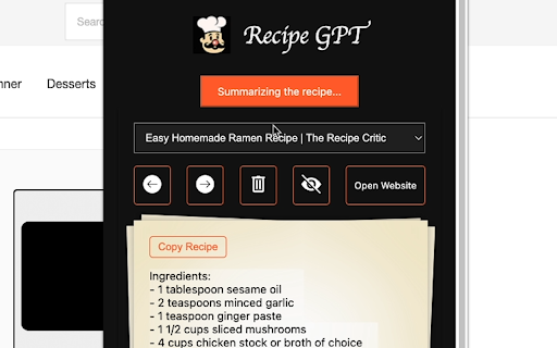 RecipeGPT  from Chrome web store to be run with OffiDocs Chromium online