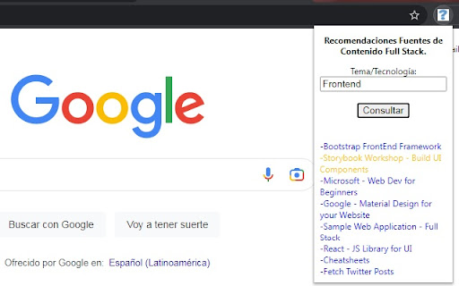 Recomendaciones Contenido Full Stack  from Chrome web store to be run with OffiDocs Chromium online