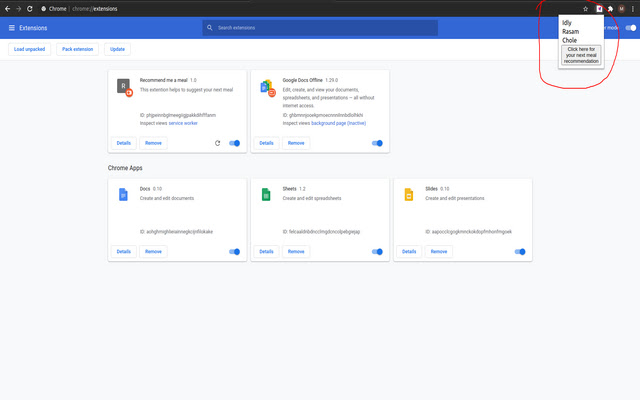 OffiDocs Chromium çevrimiçi ile çalıştırılacak Chrome web mağazasından bana bir yemek önerin