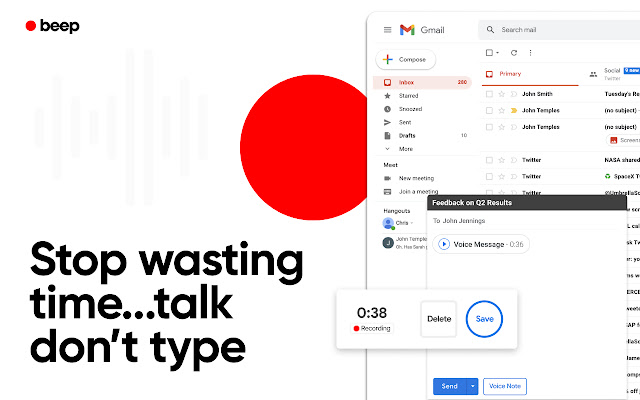 Record Voice Messages in Gmail Beep  from Chrome web store to be run with OffiDocs Chromium online