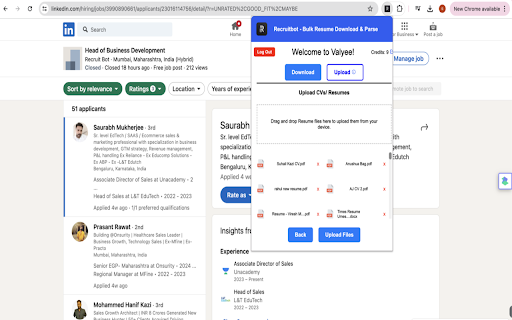 RecruitBot Bulk Resume Downloader  AI Applicant Screener  from Chrome web store to be run with OffiDocs Chromium online