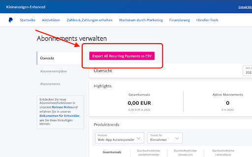Recurring Payment / Subscription Export for PayPal  from Chrome web store to be run with OffiDocs Chromium online
