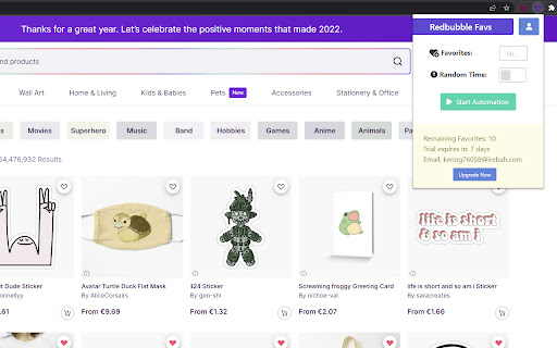 Redbubble Favs Automata  from Chrome web store to be run with OffiDocs Chromium online