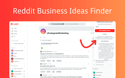 Reddit Business Ideas Finder  from Chrome web store to be run with OffiDocs Chromium online